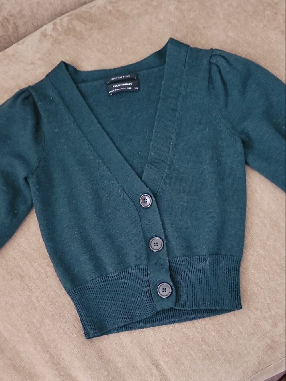100% Italian Merino Wool Forest Green Button-Front Cardigan - Club Monaco - Picture 2 of 16